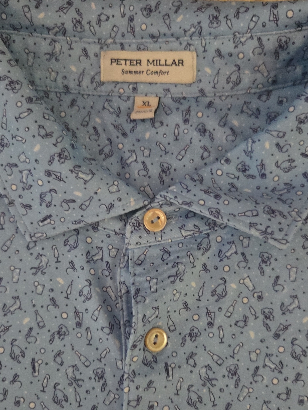 Peter Millar Summer Comfort Ralph Dachshund Cocktail Print Polo Shirt Men's, XL
